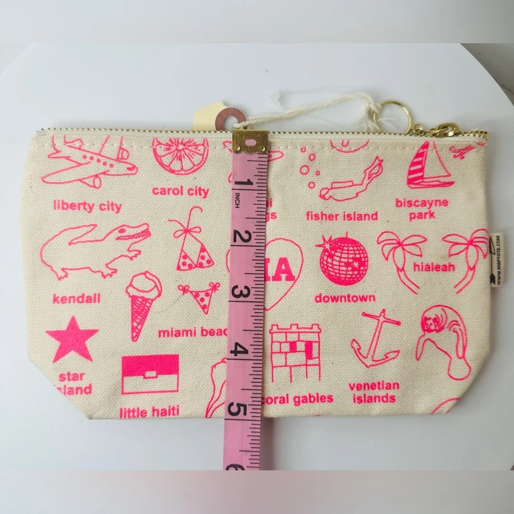 MAPTOTE Miami Natural Canvas and Hot Pink Small Zippered Accessories Bag Case